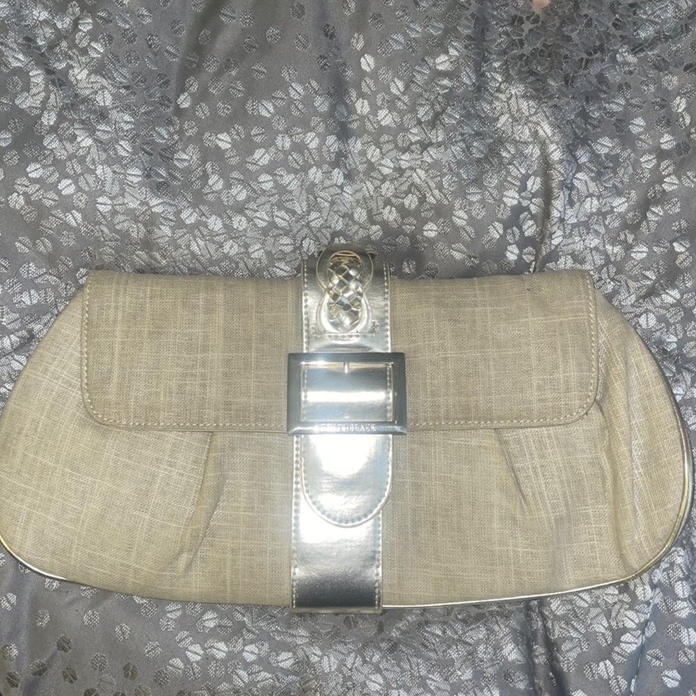 White House Black Market gold braided clutch